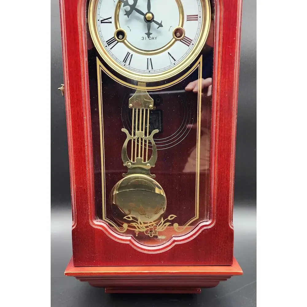 Vintage 31‑Day Regulator Clock Wood Case Glass Door w/ Key – For Decor/Parts